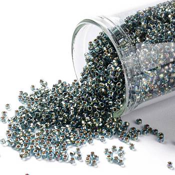 TOHO Round Seed Beads, Japanese Seed Beads, (995) Gilt Lined AB Aqua, 15/0, 1.5mm, Hole: 0.7mm, about 3000pcs/bottle, 10g/bottle