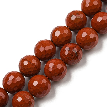 Natural Red Jasper Beads Strands, Faceted(128 Facets), Round, 10~10.5mm, Hole: 1.2mm, about 37pcs/strand, 14.96~15.04 inch(38~38.2cm)