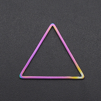 Ion Plating(IP) 201 Stainless Steel Linking Rings, Triangle, Laser Cut, Rainbow Color, 20x33x1mm, Inner Diameter: 17x20mm