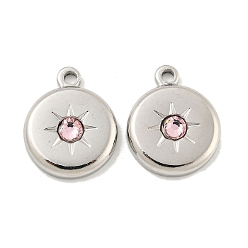 Glass Pendants, with 304 Stainless Steel Findings, Flat Round, Stainless Steel Color, 19x15x3.5mm, Hole: 1.8mm