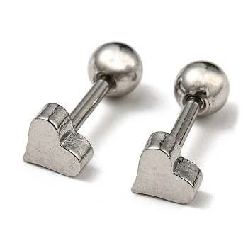 201 Stainless Steel Heart Stud Earrings with 304 Stainless Steel Pins, Stainless Steel Color, 4.5x5mm