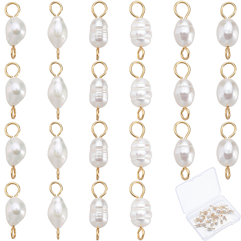 Natural Cultured Freshwater Pearl Potato Connector Charms, with Golden Tone 304 Stainless Steel Double Loops, Floral White, 15mm, Hole: 3mm, 30pcs/box