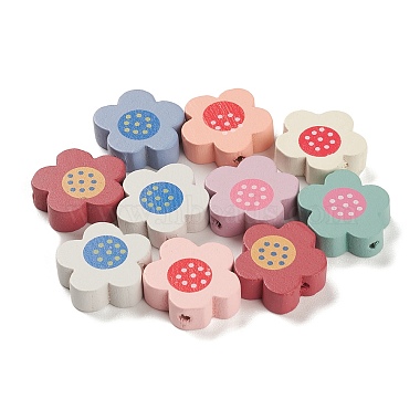 Mixed Color Flower Wood Beads