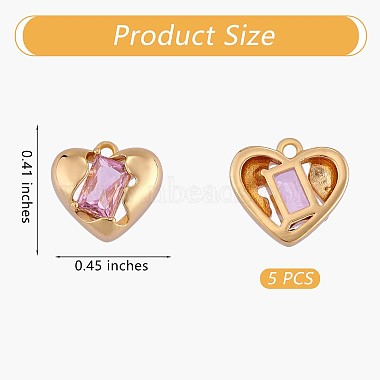 5 pièces charme en laiton coeur avec zircon cubique rose pendentif saint valentin amour pendentif à breloque pour bijoux boucle d'oreille faisant de l'artisanat(JX384A)-2
