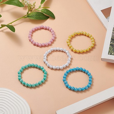 Bracelet extensible rond en acrylique avec perles croisées pour enfants(BJEW-JB09936)-2