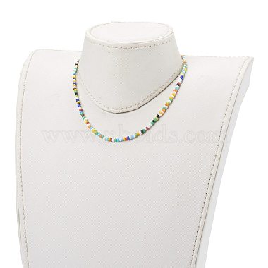 Rainbow Round Opaque Colours Glass Seed Beaded Necklaces(NJEW-JN03362-02)-5