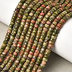 Natural Unakite Heishi Beads Strands, Faceted Rondelle, 4x2.5mm, Hole: 0.9mm, about 151~155pcs/strand, 14.57''~14.96''(37~38cm)(G-A299-A10-01)