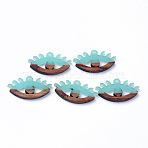 Resin & Walnut Wood Pendants, Eyes, Turquoise, 14x27x4mm, Hole: 2mm(RESI-N025-009A-B01)