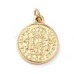 Ion Plating(IP) 304 Stainless Steel Coin Charms, with Jump Ring, Flat Round with Hispan Et Ind Rex, Real 14K Gold Plated, 13.5x11x1.7mm, Hole: 3mm(X-STAS-G295-16G)