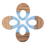 Opaque Resin & Walnut Wood Pendants, Teardrop, Cornflower Blue, 37.5x28x3mm, Hole: 2mm(RESI-S389-014A-C01)