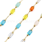 Handmade Brass Glass Beaded Chains, Column, Soldered, with Spool, Colorful, Golden, 2.5x0.6x0.3mm(GL-CBA1C06-02G)
