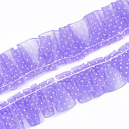 Printed Organza Ribbon, Pleated Double Ruffle Ribbon, Polka Dot Pattern, Medium Purple, 27~30mm, 30m/bundle(ORIB-S047-07B)