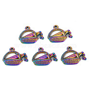 Alloy Charms, Cadmium Free & Nickel Free & Lead Free, Basket with Wine, Rainbow Color, 14.5x19x3mm, Hole: 1.6mm(PALLOY-S180-139-NR)