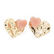 Resin Heart Front Back Stud Earrings, Rack Plating Brass Jewelry for Women, Cadmium Free & Lead Free & Nickle Free, Real 18K Gold Plated, 17x20mm, Pin: 0.7mm(EJEW-I265-05G)