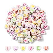 Opaque Acrylic Heart Beads, Horizontal Hole Letter Beads, Mixed Color, 7x7.5x4mm, Hole: 2mm(SACR-YW0001-54)