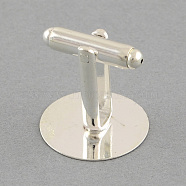 Brass Cuff Settings, Cufflink Findings for Apparel Accessories, Silver Color Plated, Tray: 20mm, 17.5x20mm(X-KK-S133-20mm-KP001S)