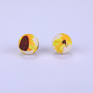 Printed Round with Sunflower Pattern Silicone Focal Beads, Yellow, 15x15mm, Hole: 2mm(SI-JX0056A-203)