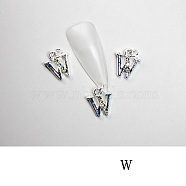 Alloy Rhinestone Cabochons, Nail Art Decoration Accessories, with Jump Ring, Letter, Platinum, Letter.W, 11~14x5~12mm(MRMJ-T056-93P-W)