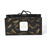 Rectangle Paper Gift Bags, Shopping Bags, with Handles, Feather Pattern, Black, 24.8x27x0.6cm(AJEW-P082-R01-02)