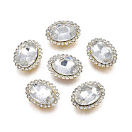 Sew on Rhinestone, Transparent Glass Rhinestone, with Iron Prong Settings, Faceted, Oval, Crystal, 18x14x6mm, Hole: 1.2mm(RGLA-S030-03-B08)