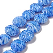 Handmade Lampwork Beads Strand, Flat Round, Royal Blue, 20x10mm, Hole: 1.2mm, about 18pcs/strand, 13.78 inch(35cm)(LAMP-C008-04A)