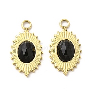 Natural Black Onyx(Dyed & Heated) Pendants, Faceted Oval Charms, with Vacuum Plating Real 18K Gold Plated 201 Stainless Steel, 22x12x4mm, Hole: 2.5mm(STAS-J401-VC674)