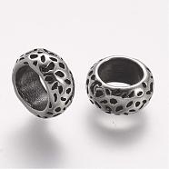304 Stainless Steel Beads, Rondelle, Large Hole Beads, Antique Silver, 10x5mm, Hole: 6.5mm(STAS-A032-087AS)