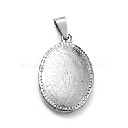 304 Stainless Steel Oval Pendants, with Virgin of Guadalupe, Stainless Steel Color, 27x17.5x3.5mm, Hole: 4x6mm(STAS-L156-05P)