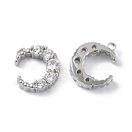Brass Micro Pave Clear Cubic Zirconia Charms, Moon, Platinum, 12x10x3mm, Hole: 1mm(KK-E068-VF275)