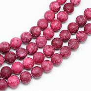 Natural White Jade Bead Strands, Dyed, Frosted, Round, Indian Red, 8~9mm, Hole: 1mm, about 46~48pcs/strand, 14.9 inch(G-R297-8mm-32)