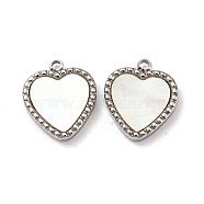 304 Stainless Steel Pave Shell Heart Charms, Stainless Steel Color, 14x12x2.5mm, Hole: 1.6mm(STAS-L022-205P)