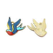 Rack Plating Alloy Pendants, Printed, Lead Free & Cadmium Free & Nickel Free, Bird Charm, Light Gold, Colorful, 20.5x21x1.5mm, Hole: 1.8mm(FIND-H043-07LG-03)