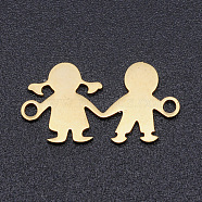 201 Stainless Steel Links connectors, Girl with Boy, Golden, 10x16x1mm, Hole: 1.5mm(STAS-N090-T875-2)