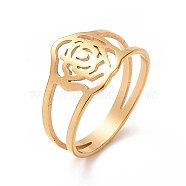 Ion Plating(IP) 201 Stainless Steel Rose Finger Ring, Hollow Wide Ring for Valentine's Day, Golden, US Size 6 1/2(16.9mm)(RJEW-J051-22G)