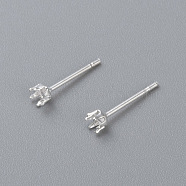 304 Stainless Steel Stud Earring Findings, Prong Settings, Silver, 13x3mm, Pin: 0.8mm(STAS-D448-087S-3mm)