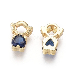 Golden Plated Brass Charms, with Cubic Zirconia, Girl, Blue, 11x8x3.5mm, Hole: 1x2.5mm(ZIRC-L087-027G-1)