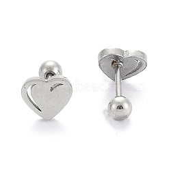 201 Stainless Steel Barbell Cartilage Earrings, Screw Back Earrings, with 304 Stainless Steel Pins, Heart, Stainless Steel Color, 8x8x2mm, Pin: 1mm(EJEW-R147-38)