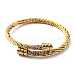 Ion Plating(IP) 304 Stainless Steel Twist Rope Cuff Bangle with 202 Beaded for Women, Golden, Inner Diameter: 2-1/4 inch(5.8cm)(BJEW-Q767-03G)