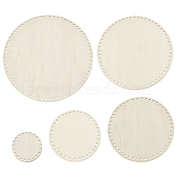 ANATTASOUL 5Pcs 5 Styles Wood Sheets, Unfinished Wood Craft, for Bag Making, Flat Round, 100~300x2.4mm, Hole: 6mm, 1pc/style(WOOD-AN0001-01C)