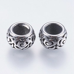 304 Stainless Steel European Beads, Large Hole Beads, Rondelle, Antique Silver, 7.5x5mm, Hole: 4mm(STAS-F195-094AS)