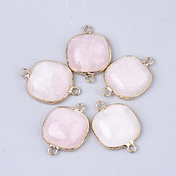 Natural Rose Quartz Links connectors, with Brass Findings, Square, Golden, 27~28x19~20x6~7mm, Hole: 2mm(G-S344-76)