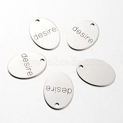 Spray Painted Stainless Steel Pendants, Oval with Word Desire, Stainless Steel Color, 30x22x1mm, Hole: 3mm(STAS-I048-L17)