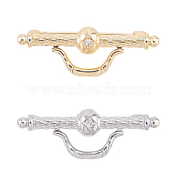 2Pcs 2 Colors Alloy Kilt Pins for Clothes, with Cubic Zirconia, Real Gold Plated & Real Platinum Plated, 12.5x35.5mm, 1pc/color(JEWB-FH0002-62)