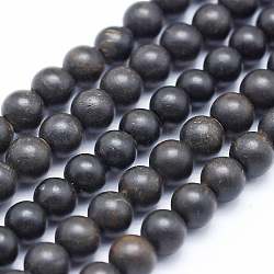 Natural Ebony Wood Beads Strands, Round, Dyed, 6mm, Hole: 1mm, about 64pcs/strand, 15.7 inch(40cm)(X-WOOD-P011-03-6mm)