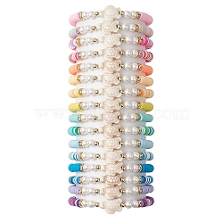 16Pcs 16 Colors Summer Beach Sea Turtle Synthetic Turquoise & Shell Pearl & Polymer Clay Beaded Stretch Bracelet Sets, Stackable Bracelets, Mixed Color, Inner Diameter: 1-7/8 inch(4.9cm), 1pc/color(BJEW-JB10810)