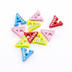 Rhinestone Slide Letter Charms, Alloy Intial Letter Beads, Spray Painted, Letter.A, A: 11.5x11.5x4.5mm, Hole: 1.5x8mm(RB-TAC0002-01A)
