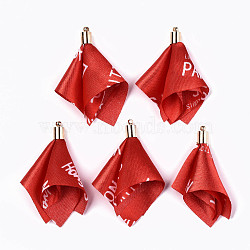 Chiffon Big Pendants, with Golden Brass Cord End, Flower, Red, 53~54x36~37x26~27mm, Hole: 1.6mm(FIND-R087-01C)