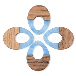 Opaque Resin & Walnut Wood Pendants, Teardrop, Cornflower Blue, 37.5x28x3mm, Hole: 2mm(RESI-S389-014A-C01)