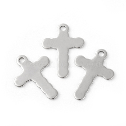 304 Stainless Steel Pendants, Cross, Stainless Steel Color, 18x13x0.8mm, Hole:1.5mm(STAS-F192-071P)