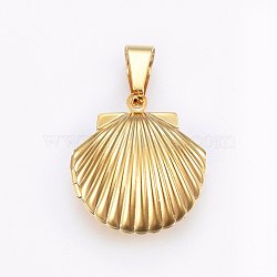 316 Stainless Steel Locket Pendants, Scallop, Real 18K Gold Plated, 23.5x22x9mm, Hole: 10x5mm, Inner Size: 14x15mm(X-STAS-O103-38G)